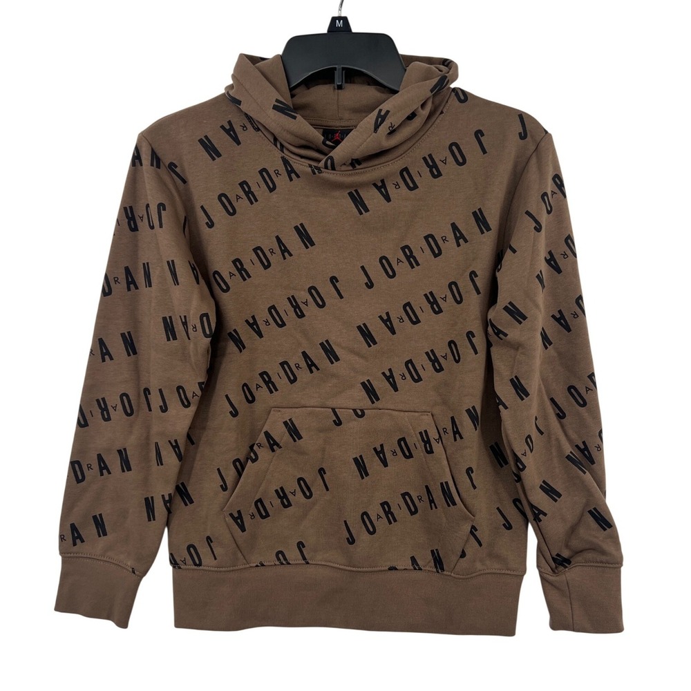 Nike Jordan Essential Fleece Hoodie Boys M Brown Palomino AOP 95C184-X79 NWT
